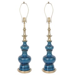 Stiffel Blue Crackled Glazed Lamps