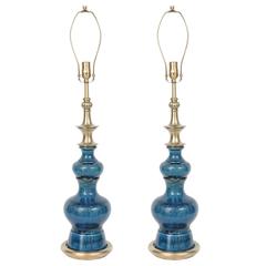 Stiffel Blue Crackled Glazed Lamps 6