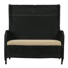 Retro High-Back Wicker Hall Bench with Cushion