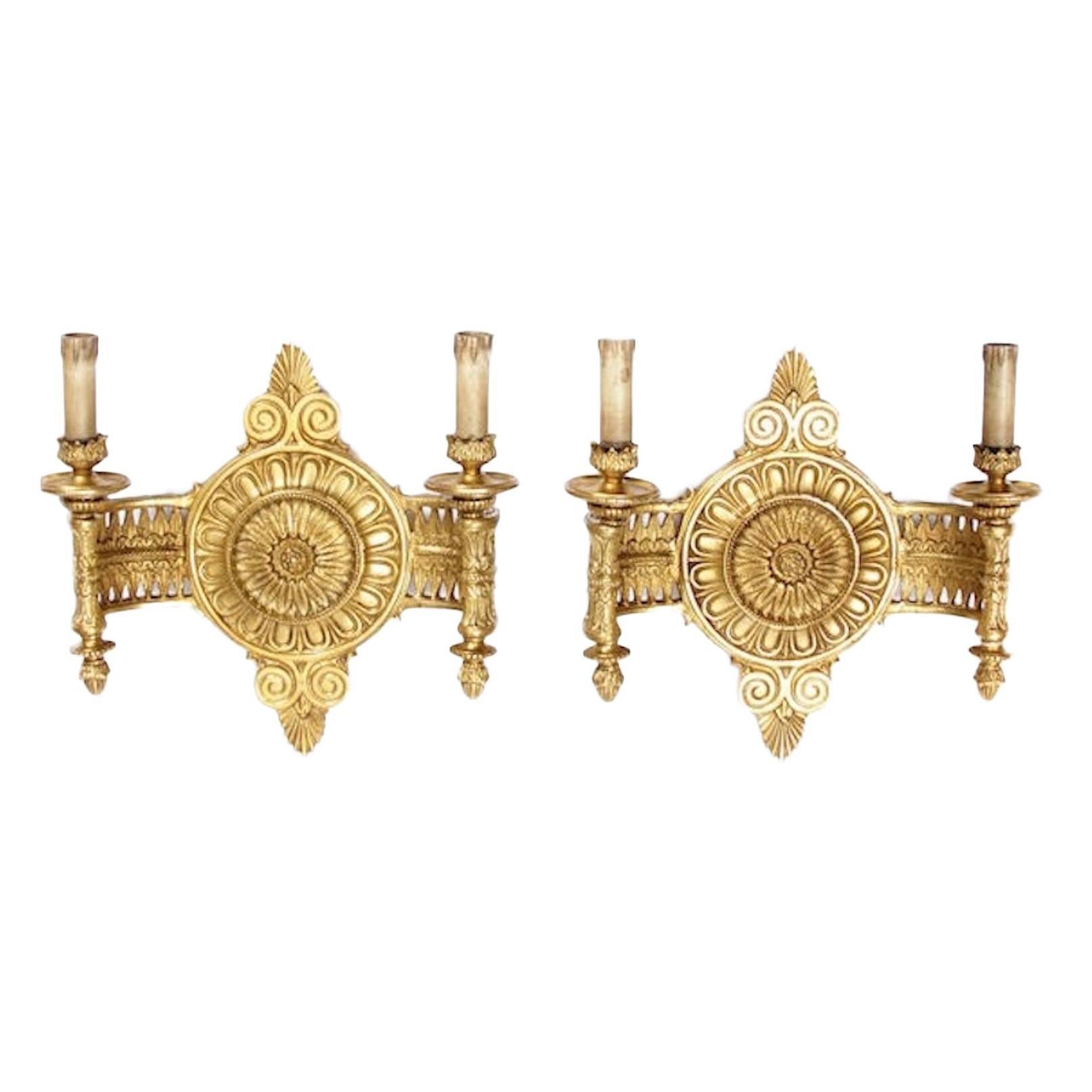 Pair of Louis XVI Style Gilt Bronze Wall Lights For Sale