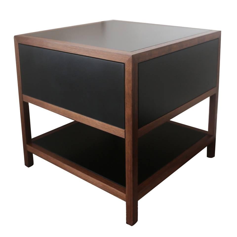 Driver Side Table in Black Paper Composite and Oiled Walnut, Single Drawer For Sale