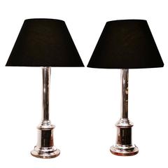 Pair of Silver Plated Contemporary Table Lamps with Black Linen Shades 10