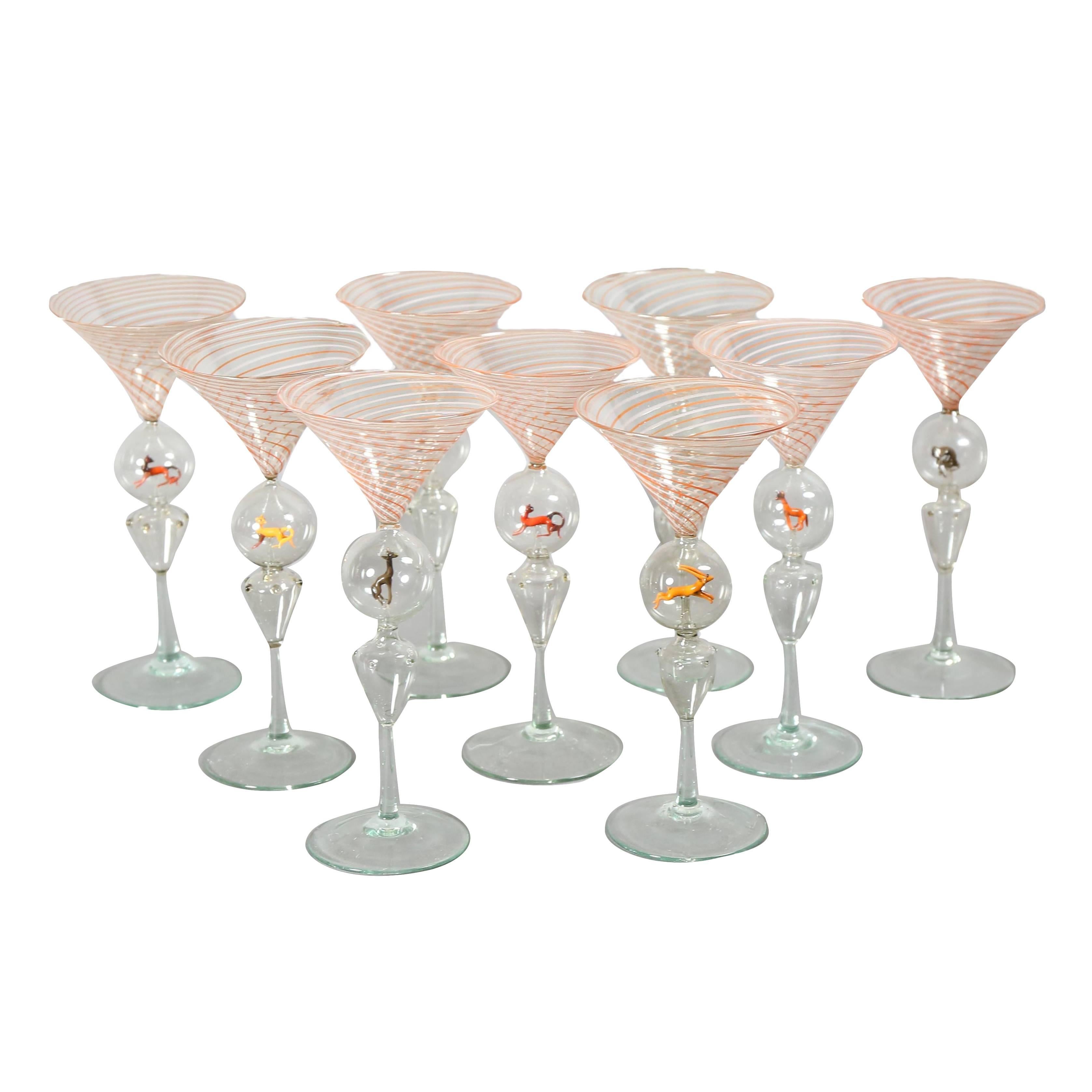 Set of Nine Venetian Glass Liquor Glasses