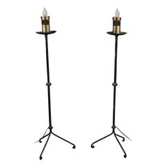 Pair of Single-Light Wrought Iron Torchieres, circa 1920s