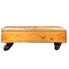Vintage Industrial Leather Bench, 1950s