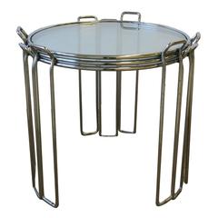 Vintage Modern Chrome and Glass Side or Nesting Tables, 1960s
