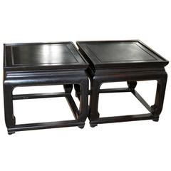 Pair of Vintage Chinese Ebonized Rosewood End or Occasional Tables