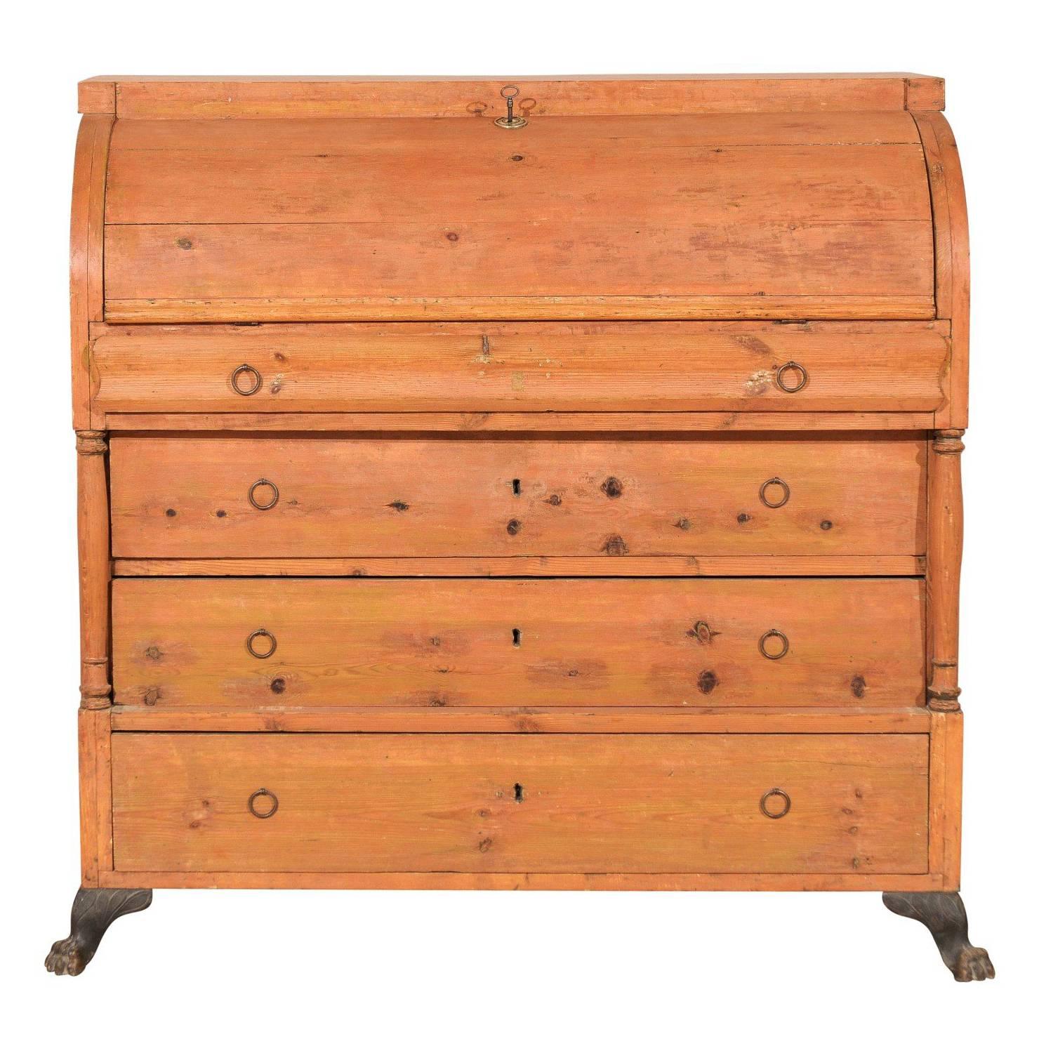 Swedish Mid-19th Century Chest with Convex Drop Front and Inner Drawers For Sale