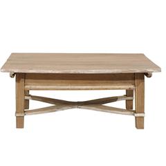 Belgian Painted Wood Coffee Table with Straight Legs, X-Stretcher and Storage