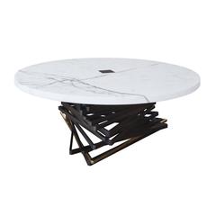 PW Tri-Eck Table by Patrick Weder in Marble with Wood Inlay & Steel Base Bronze 9