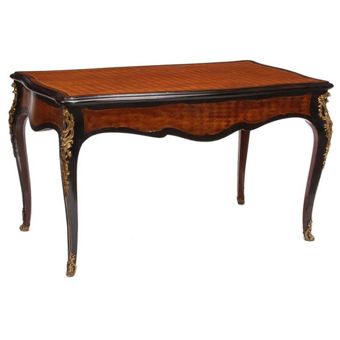Louis XV Style Parquetry Kingwood Bureau Plat Desk, 19th Century