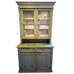 Primitive 19th Century Painted Green and Blue Cabinet from France