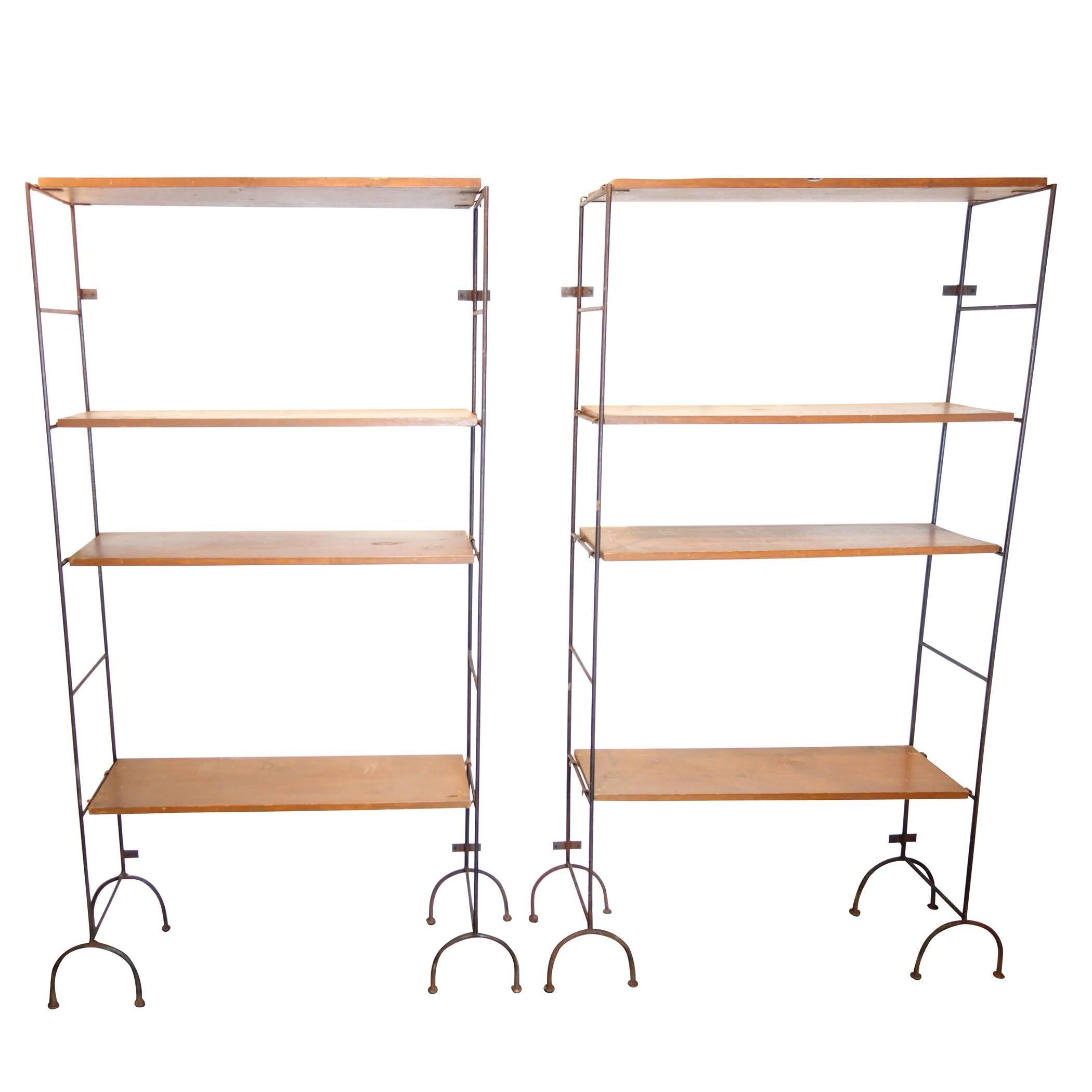 Pair of Midcentury Wood and Iron Modular Shelves