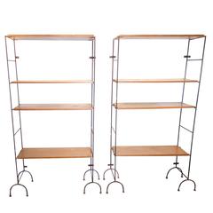 Pair of Midcentury Wood and Iron Modular Shelves