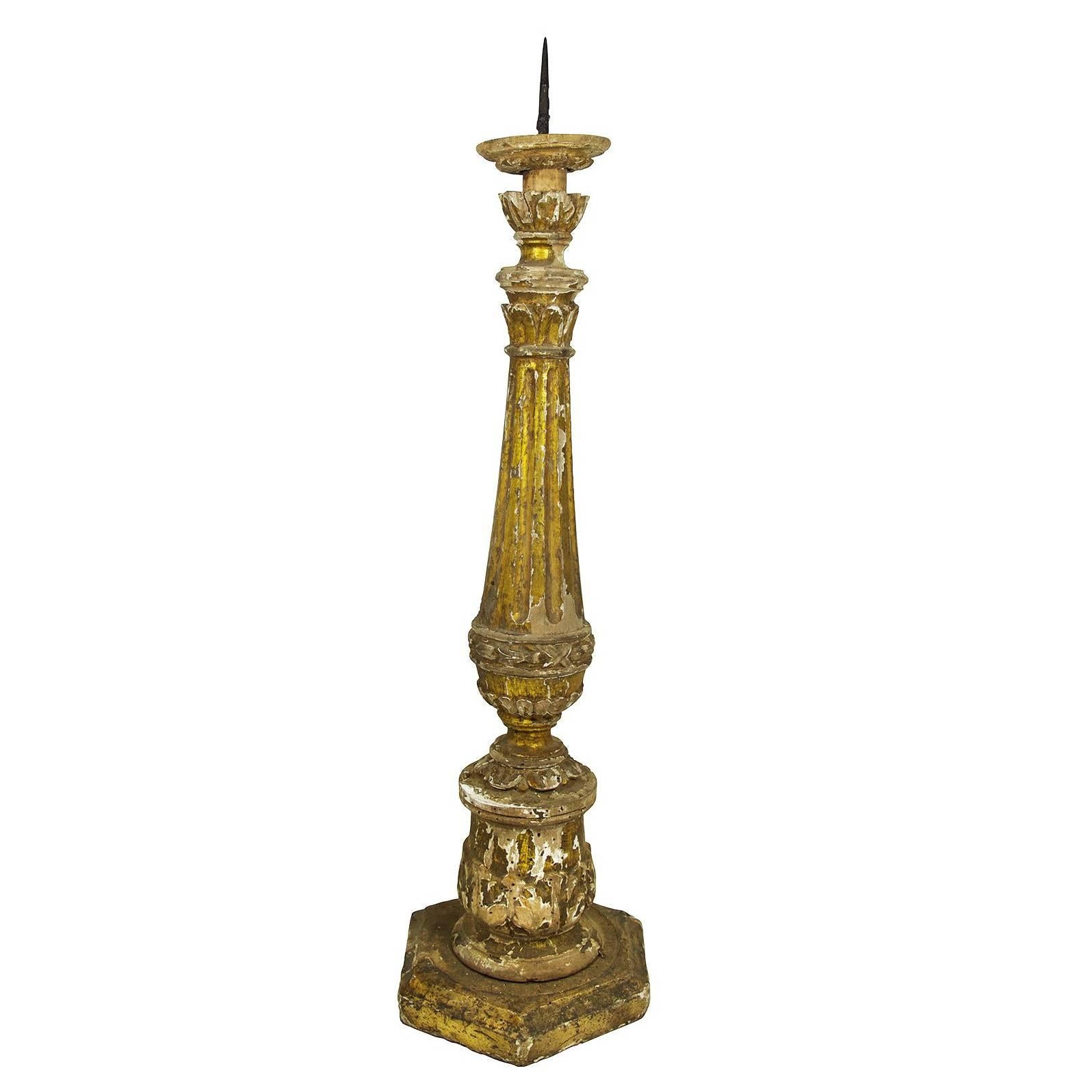 18th Century Italian Giltwood Altar Candlestick For Sale