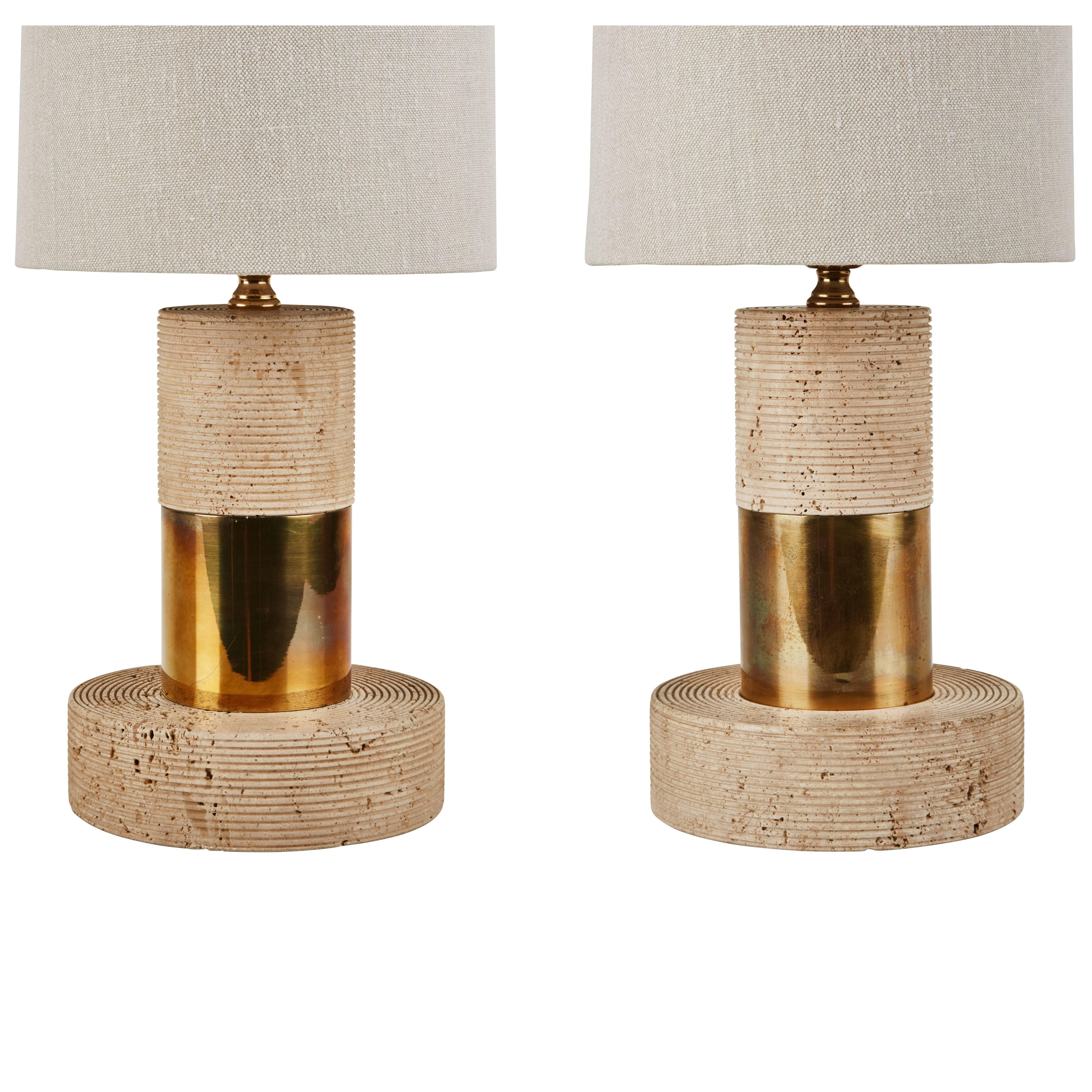Pair of Italian Travertine Table Lamps