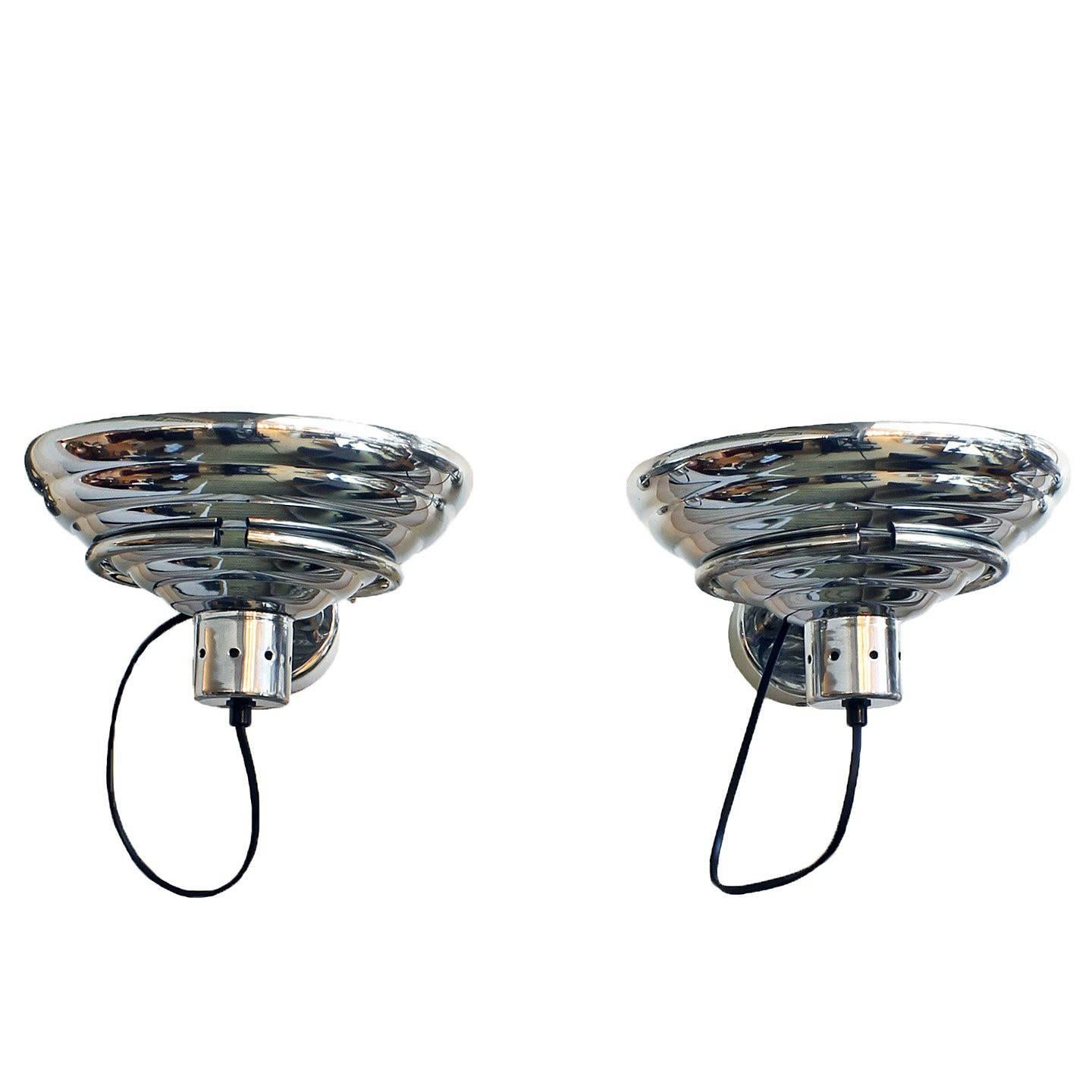 1960´s Pair of Industrial Polished Aluminium Wall Lights