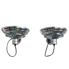 Pair of Mid-Century Modern Industrial Polished Aluminium Wall Lights - Italy