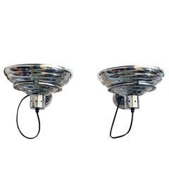  Pair of Mid-Century Modern Industrial Polished Aluminium Wall Lights - Italy