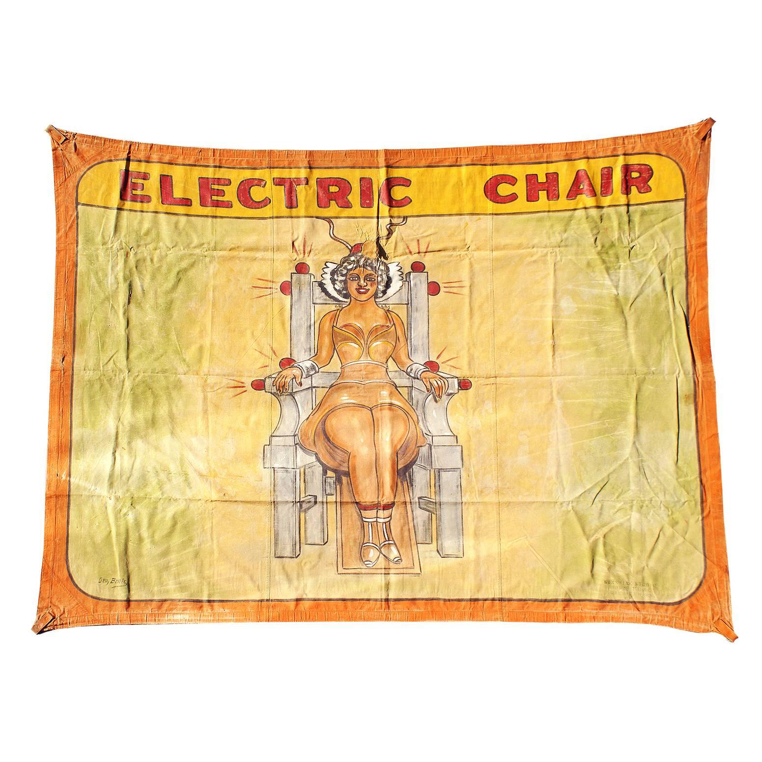 Early Sunshine Studios American Side Show Electric Chair Banner