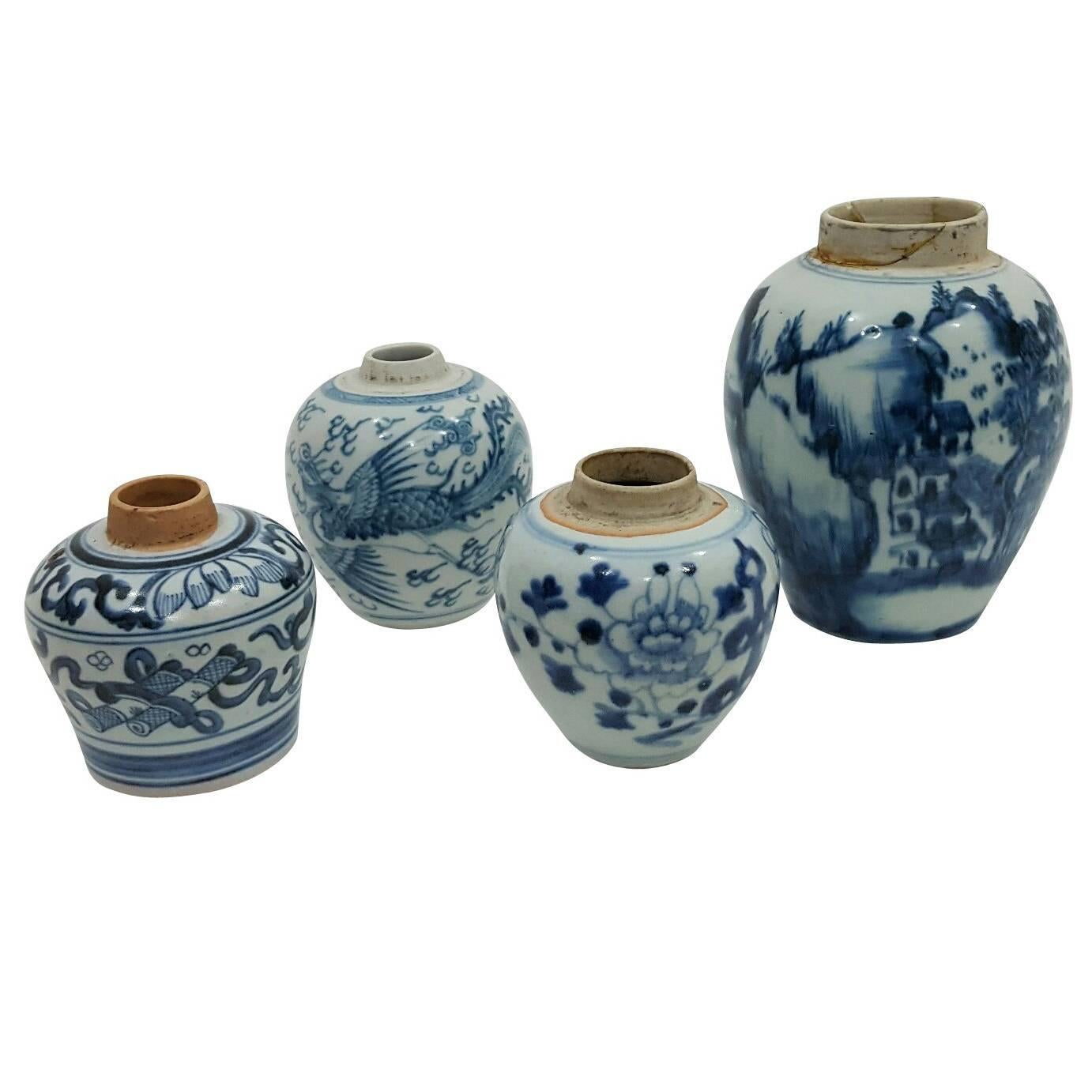 19th Century Set of Four Antique Chinese Ceramic Pots