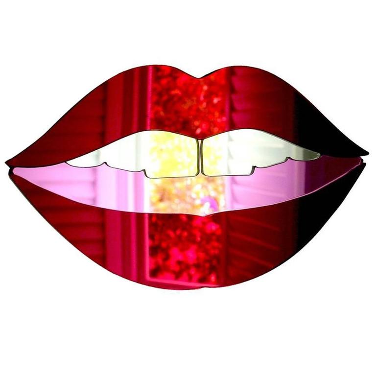 Red Lip Wall Mirror in Perspex with Wood Backing by Bride and Wolfe For