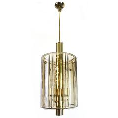 Brass Lantern Form Pendant with Smoked Glass Panels by Limburg, Germany, 1960s