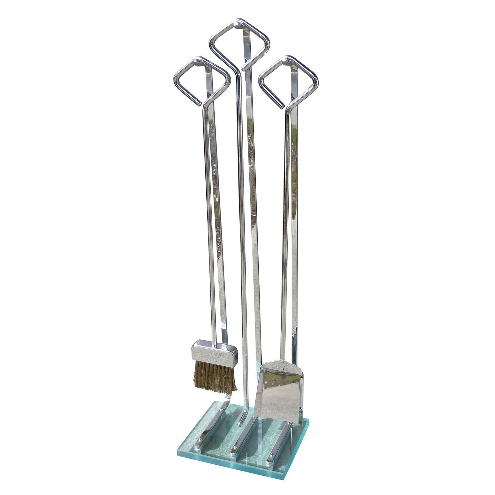 Mid-20th Century Modern Chrome and Lucite Firetool Set, circa 1975 For Sale