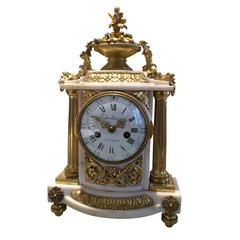 Chimney Clock, Carrara Marble with Gilded Bronze Applications, circa 1780