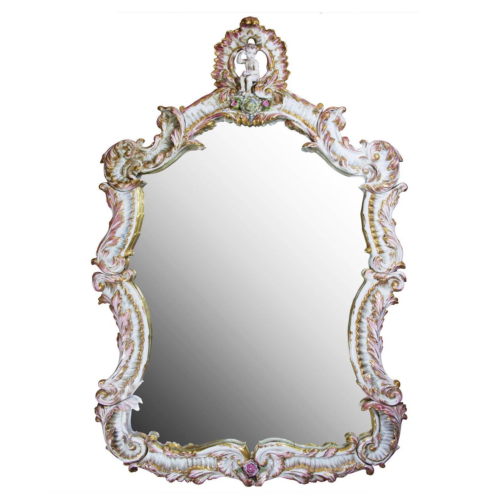 Italian Capodimonte Porcelain Mirror For Sale