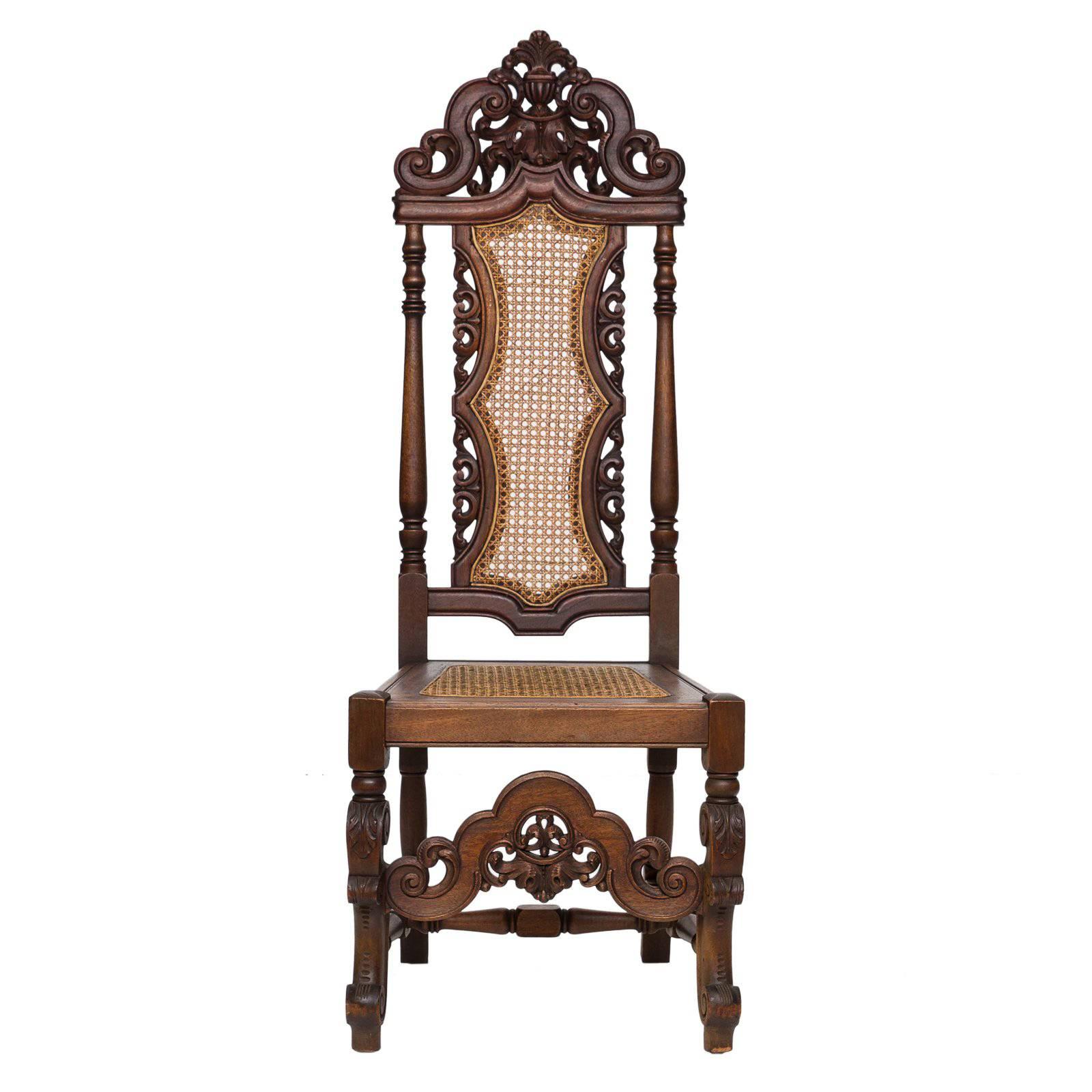 19th Century Carved Walnut Side Chair with Cane