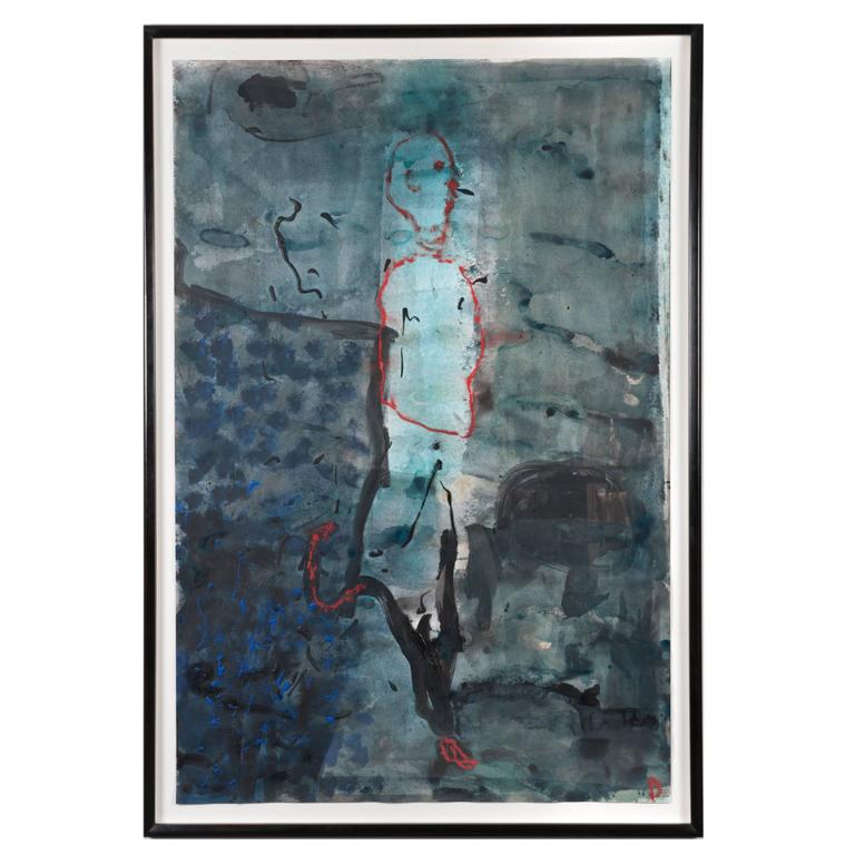 Abstraktes Gemälde von Jens Birkemose, Wasserfarben und Acryl auf Papier 1