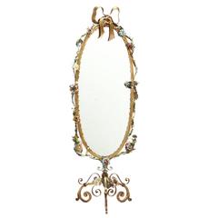 Vintage Wonderful  Bow Top Gilt Filigree Flower Floral Tole Double Sided Cheval Mirror