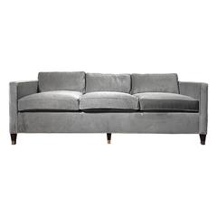 Custom Three-Seat Sofa in Grey Velvet