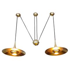 Very Large Dual Brass Chandelier, Counterweight Pendant Light, Stilnovo Style 5