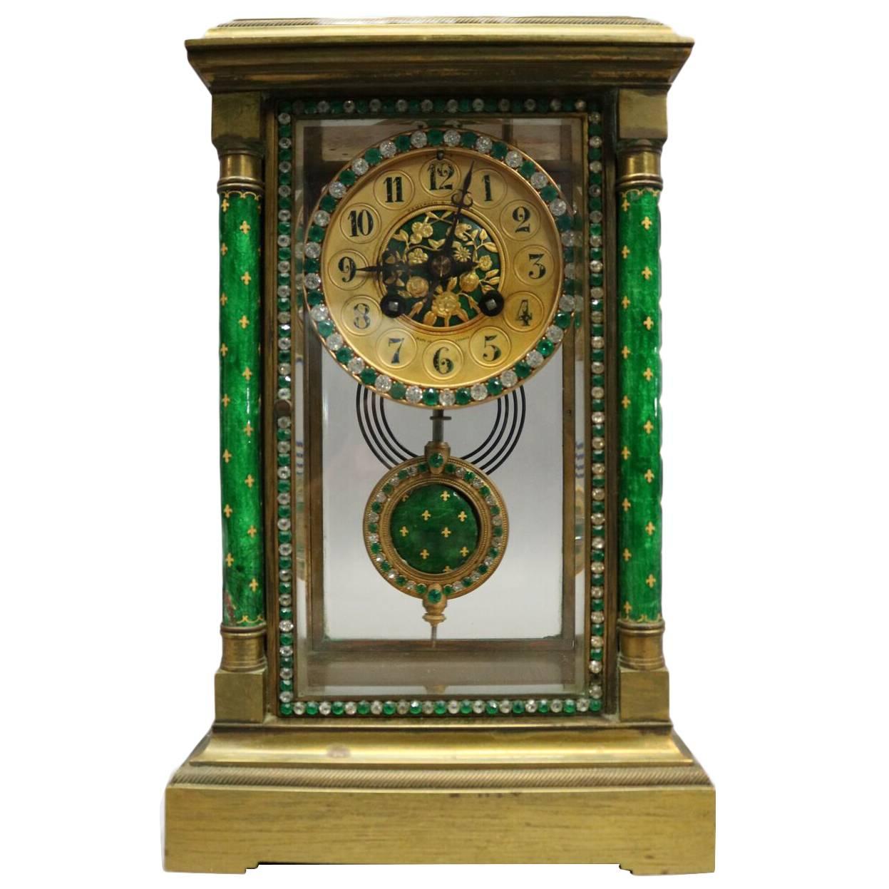 French Champleve Japy Freres Mantel Clock for Camerden 
Foster, circa 1920