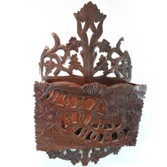 Folk Art Carved "Home Sweet Home" Wall Pocket