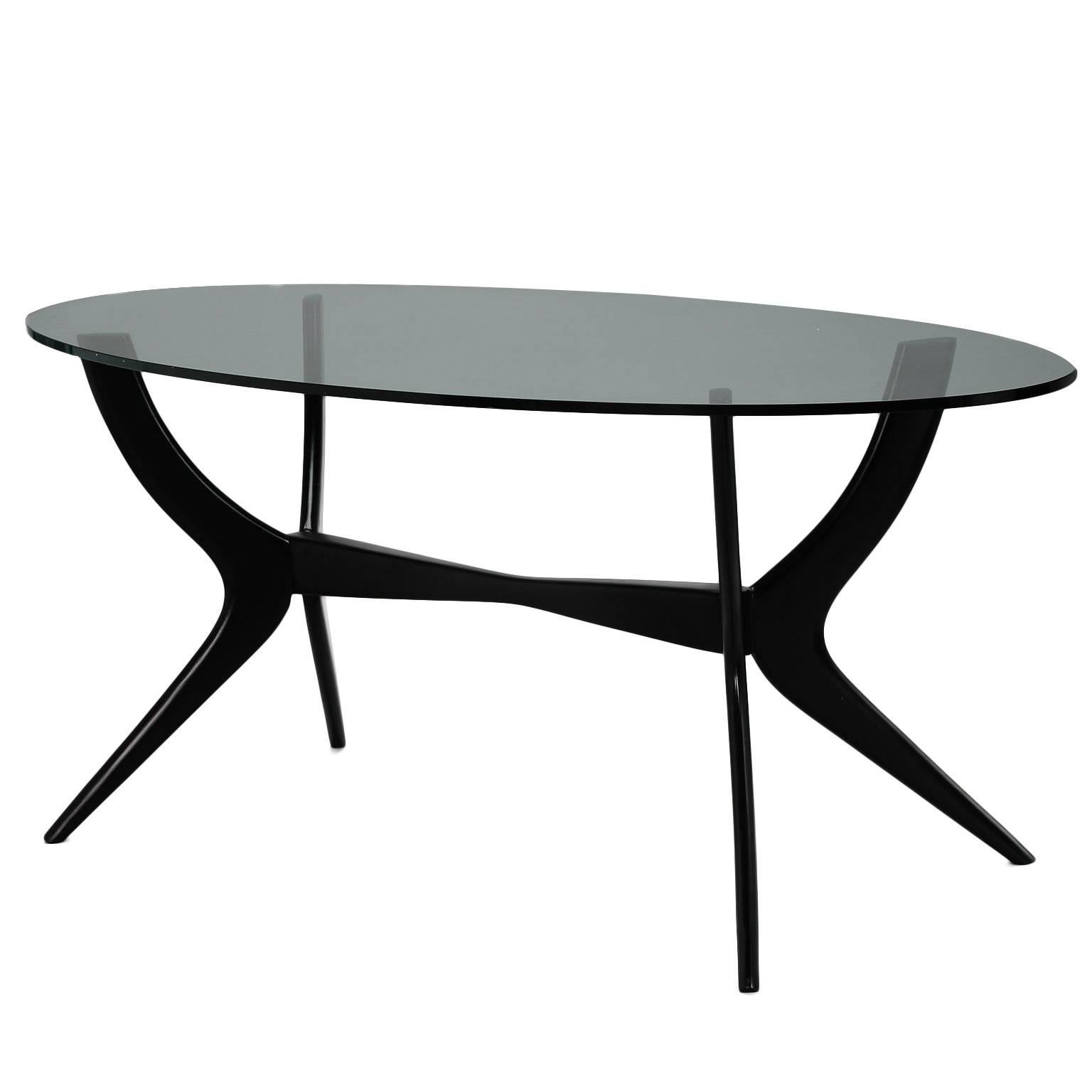 Mid-Century Italian Ebonized Oval Glass Top Table
