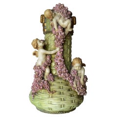 Large Antique Amphora Vase with Cherubs or Putti and Flowers