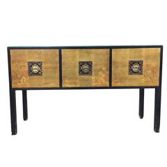 James Mont Style Asian Inspired Console Cabinet with Hand-Painted Doors 6