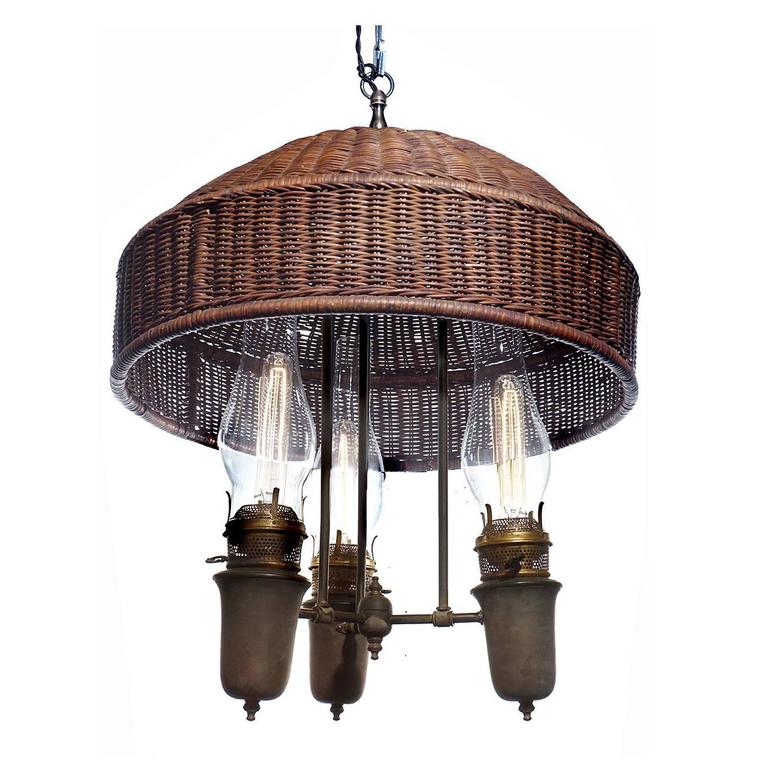 Large Arts and Crafts Wicker Shade Chandelier at 1stDibs