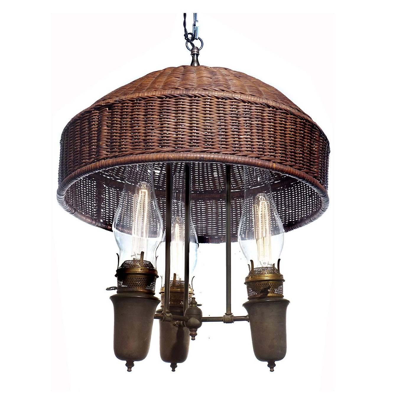 Large Arts and Crafts Wicker Shade Chandelier