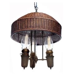 Antique Large Arts and Crafts Wicker Shade Chandelier