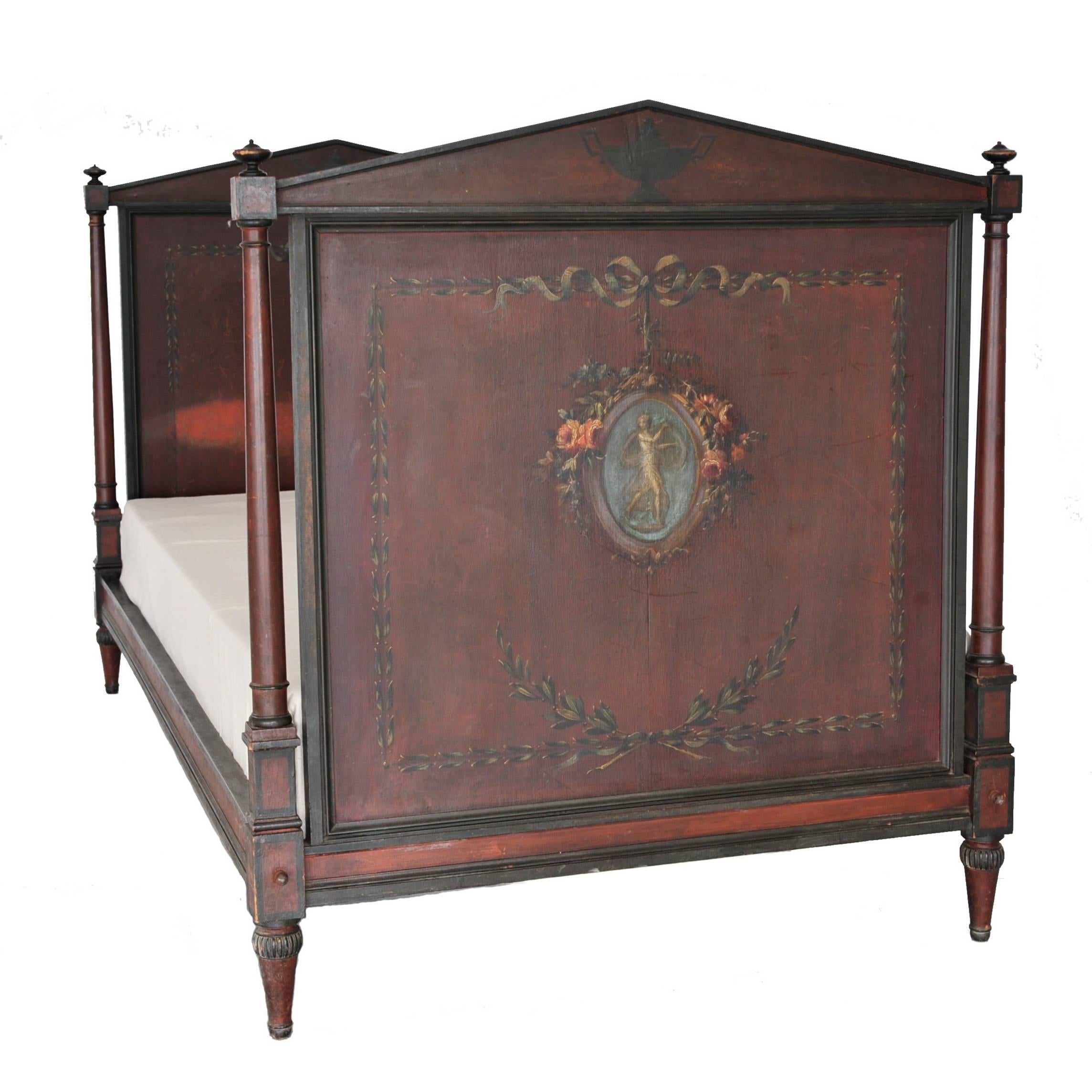 Antique Bed with Fantastic Paintings and Original Patina For Sale