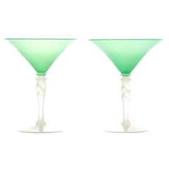 Steuben Art Deco Jade Green and Alabaster Martini Glasses 7
