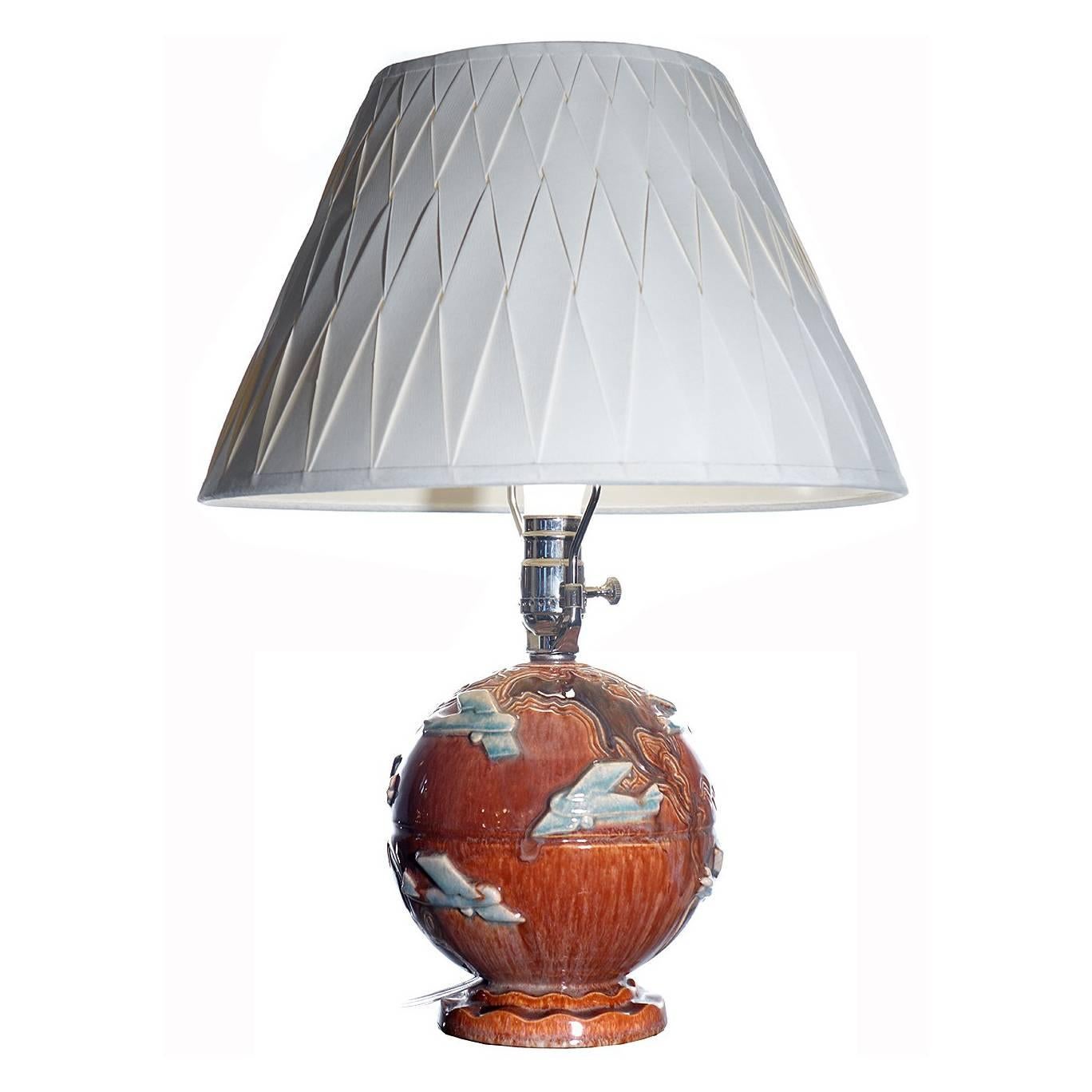 French Art Deco Airplane Globe Table Lamp