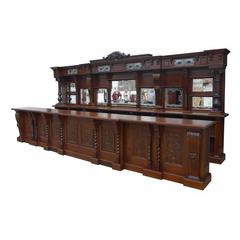 Vintage English Carved Oak Front and Back Bar