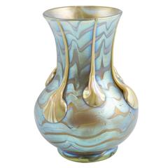 Rare Loetz Phenomen Gre 1/64 Vase Blue with Yellow Drops Signed, 1901