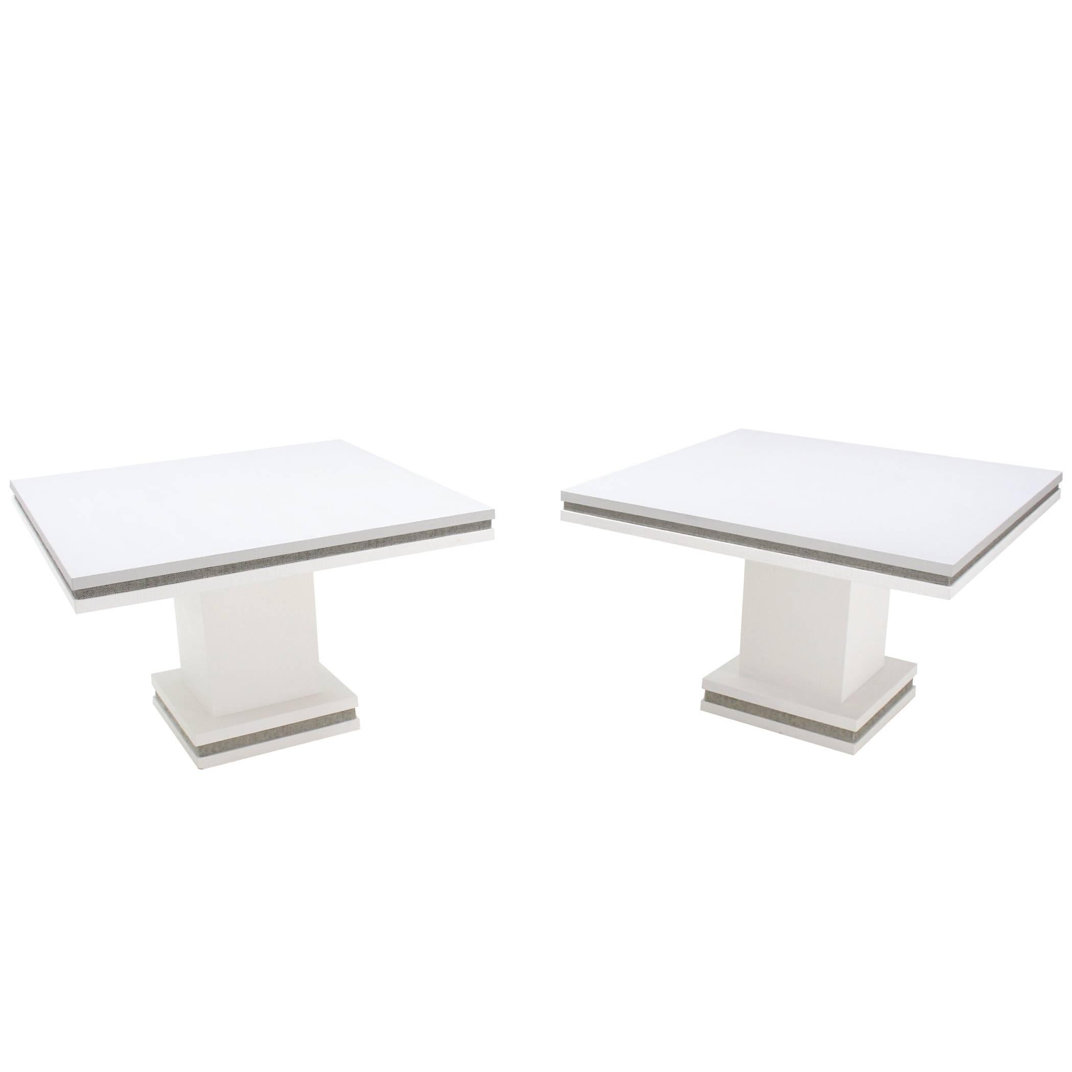 Pair of White Lacquered Grass Cloth Square Game Tables