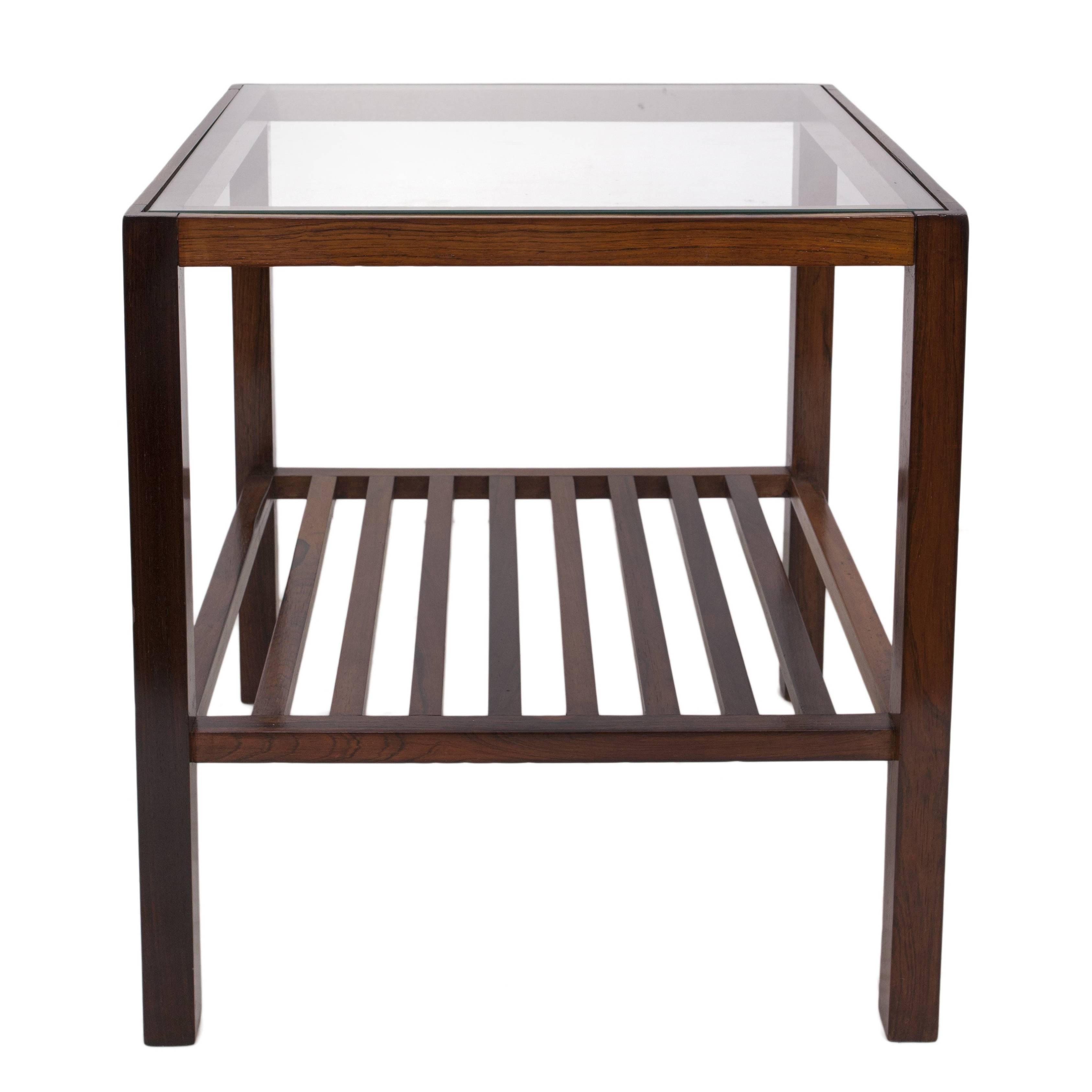 Sculptural, Graceful Side Table with Leather Top by Kipp Stewart, 1960s